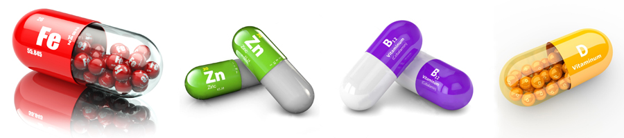 Iron, Zinc, Vidamin B12 and Vitamin D supplements